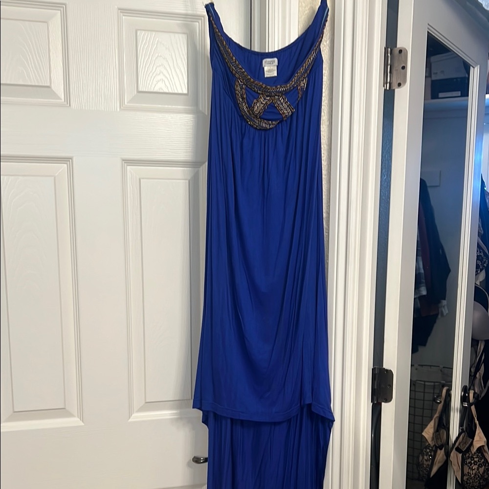 Elegant Blue Dress with Gold Accents